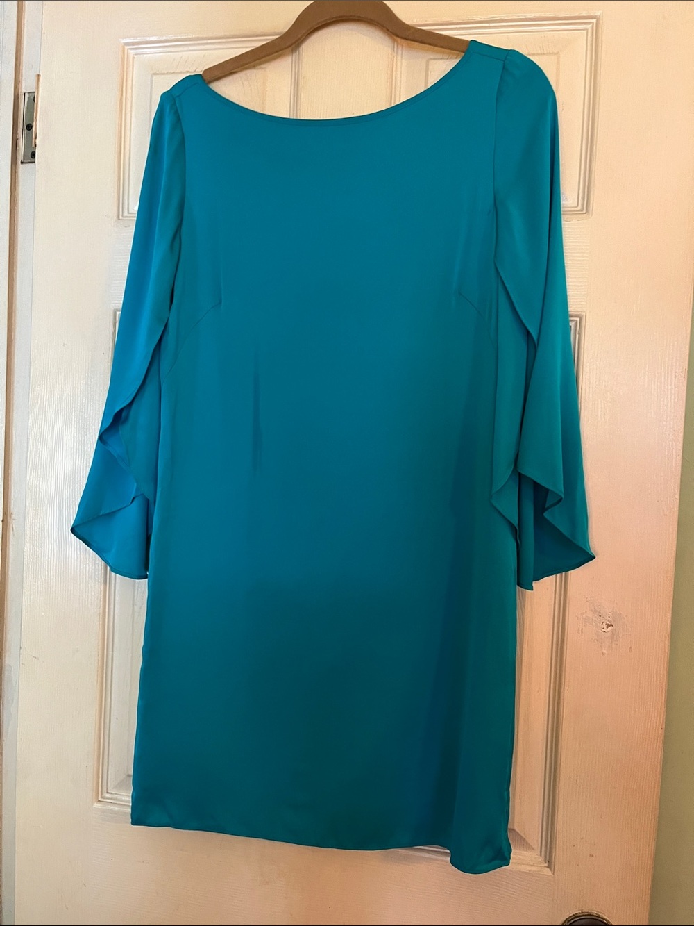 Milly Teal Shift Dress with Draped Sleeves in Silk